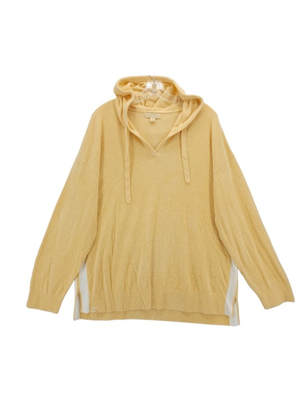 Barefoot Dreams Yellow Hoodie Plush Side White Stripe Size XL